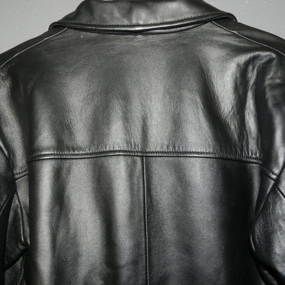 Cabelas Womens Black Genuine Leather Long Button Down Winter Coat Size Medium - Picture 7 of 8